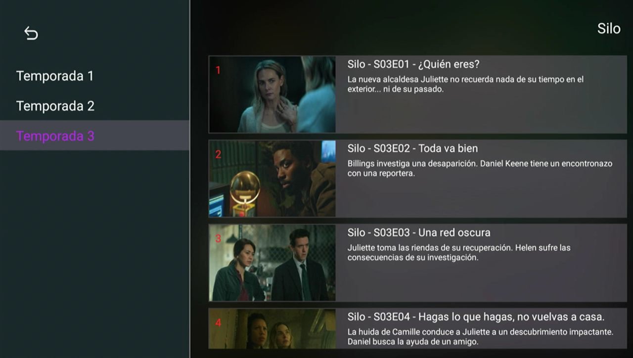 Temporadas y capítulos de una serie en la app GLASS
