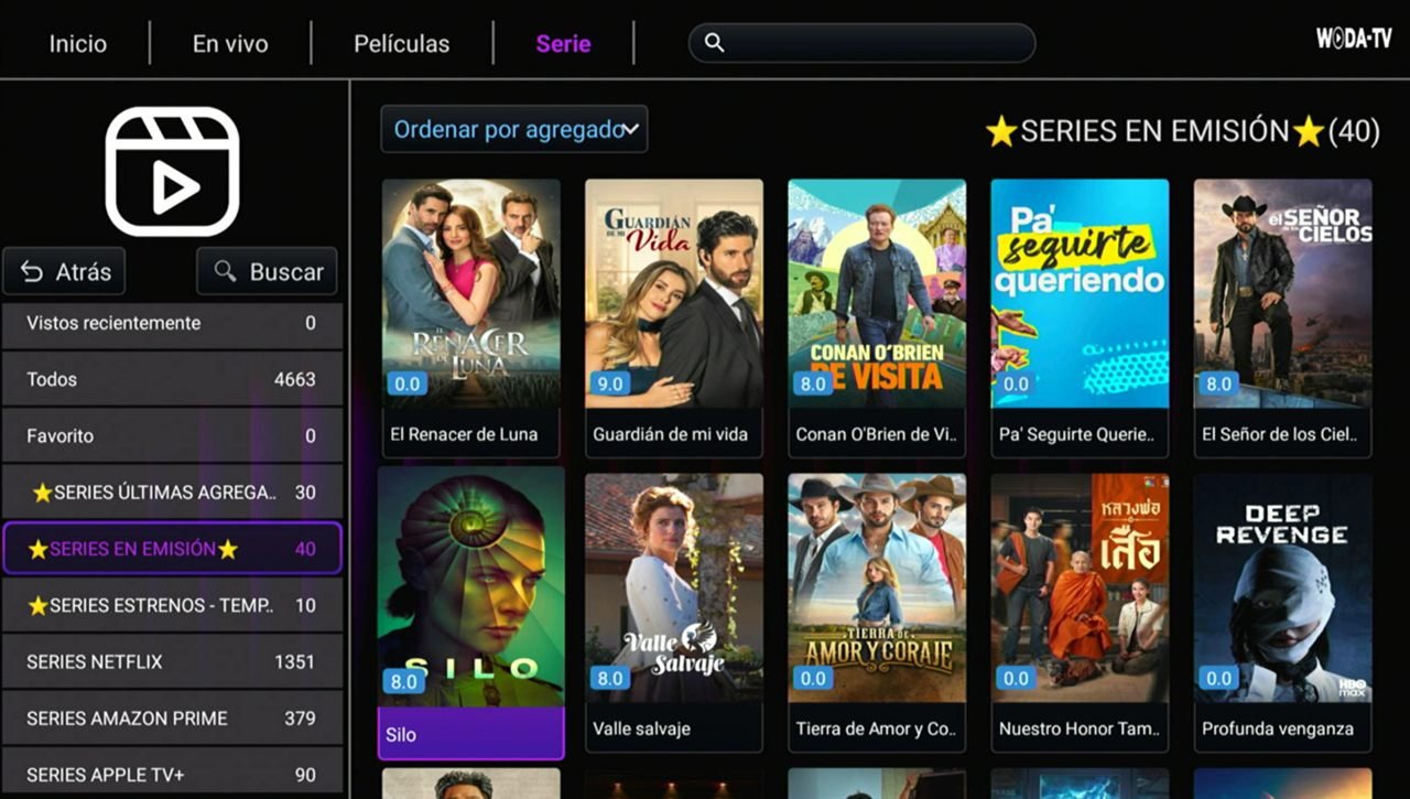 Catálogo de series en la app GLASS