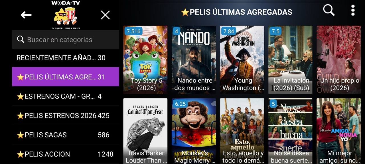 Categorías de películas en WODA TV Smarters Clásica