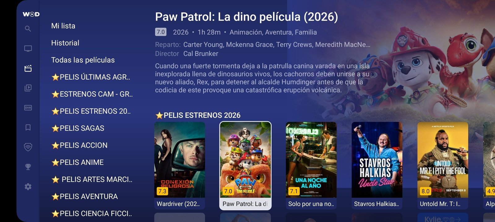 Películas en la app TiVi Mate