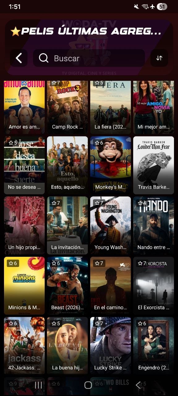 La aplicación WODA-TV en un celular Android
