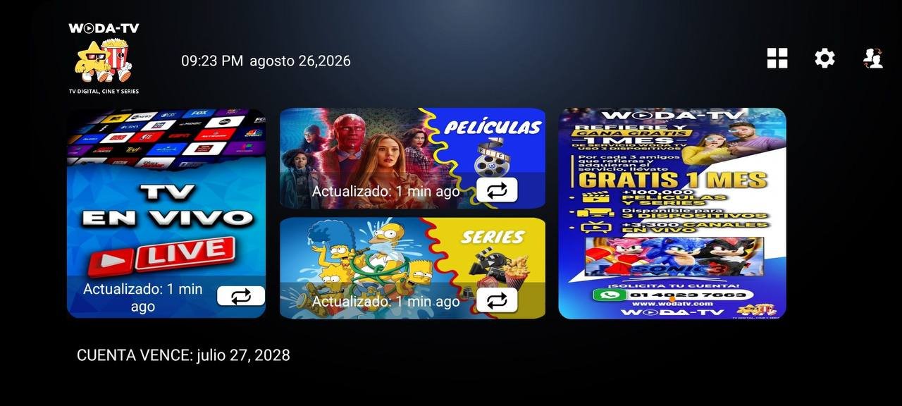 WODA TV Smarters Clásica en un celular, en horizontal