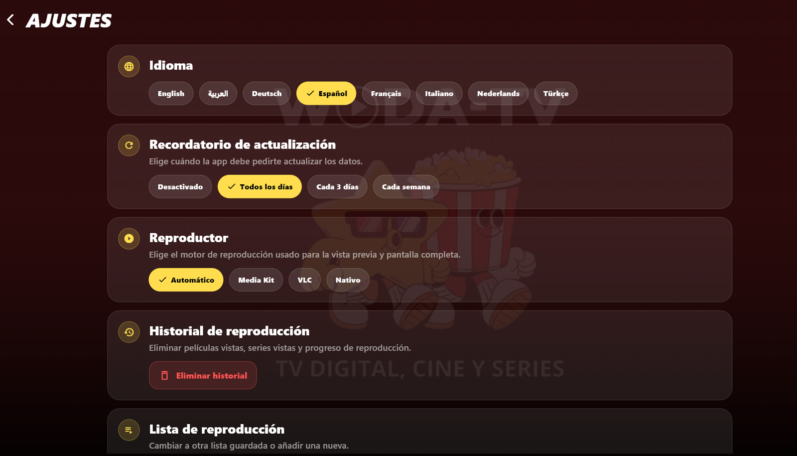 La aplicación WODA-TV instalada en Windows